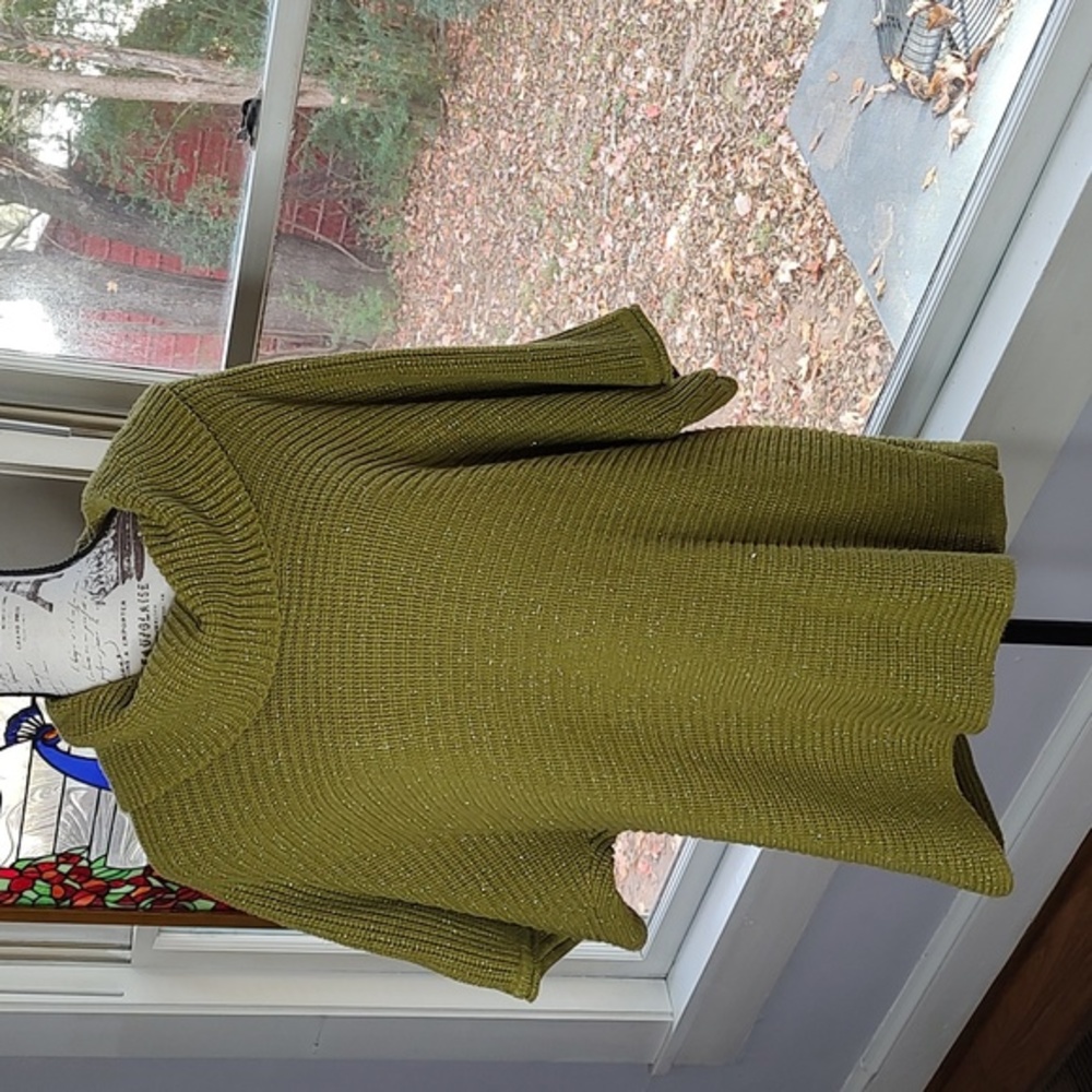 Coldwater Creek Cowl-Neck Sparkling Sweater Neutral Green Plus Size 1X